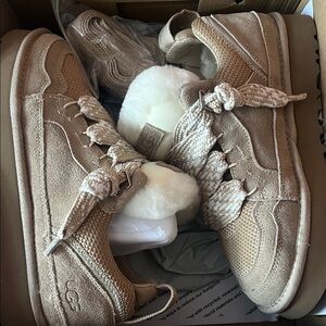 UGG Beige Suede Sneakers with Plush Accent